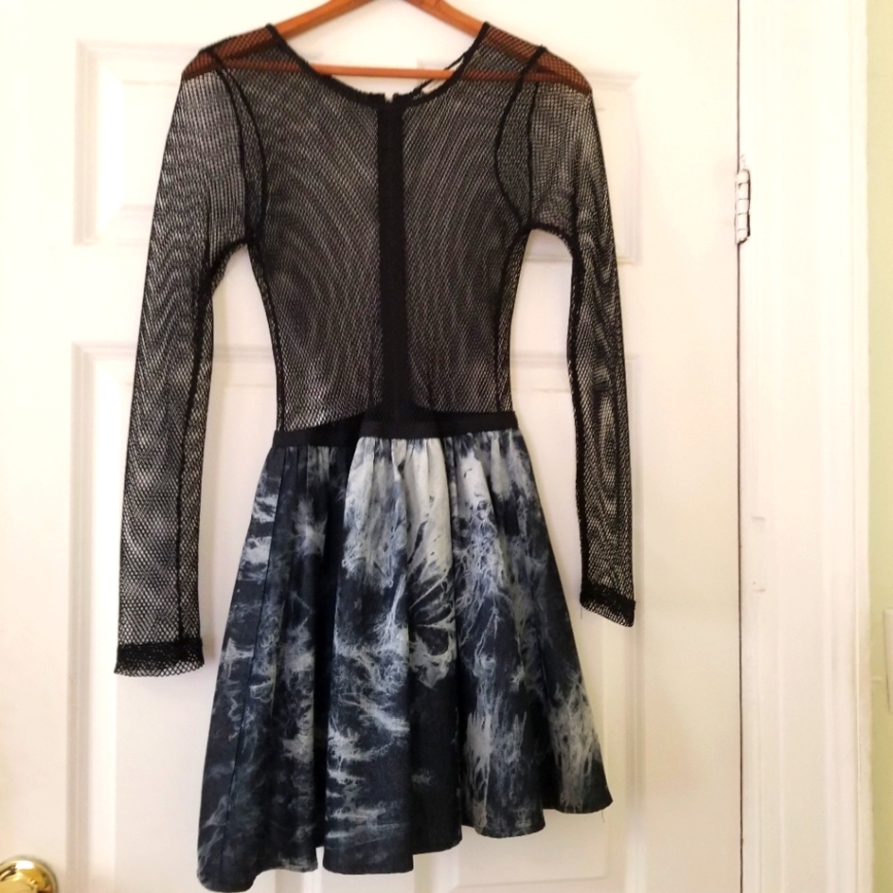 Mustard Seed Fishnet Denim Mini Dress RARE
